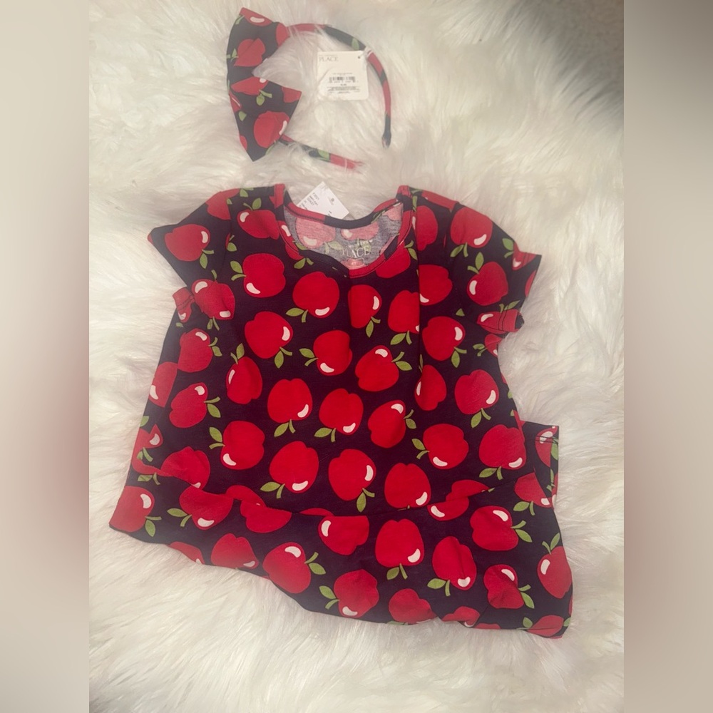 The Children's Place Red Apple Print Fit-and-Flare Dress - Picture 2 of 8